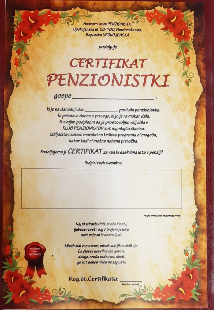 ZAPRISEGA PENZIONISTKA